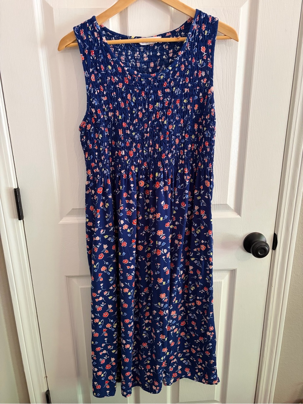 Croft & Barrow Blue Floral Smocked Top Sleeveless Midi Dress - Size L